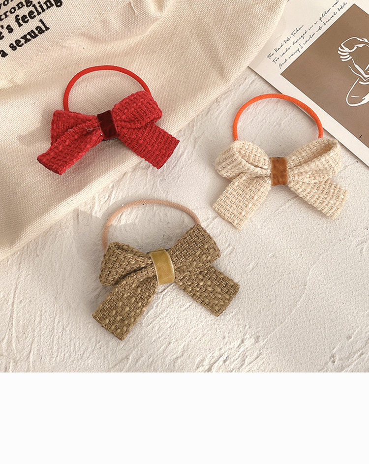 咖色甜美小清新蝴蝶结发绳秋冬粗花呢可爱发圈头绳少女韩国橡皮筋