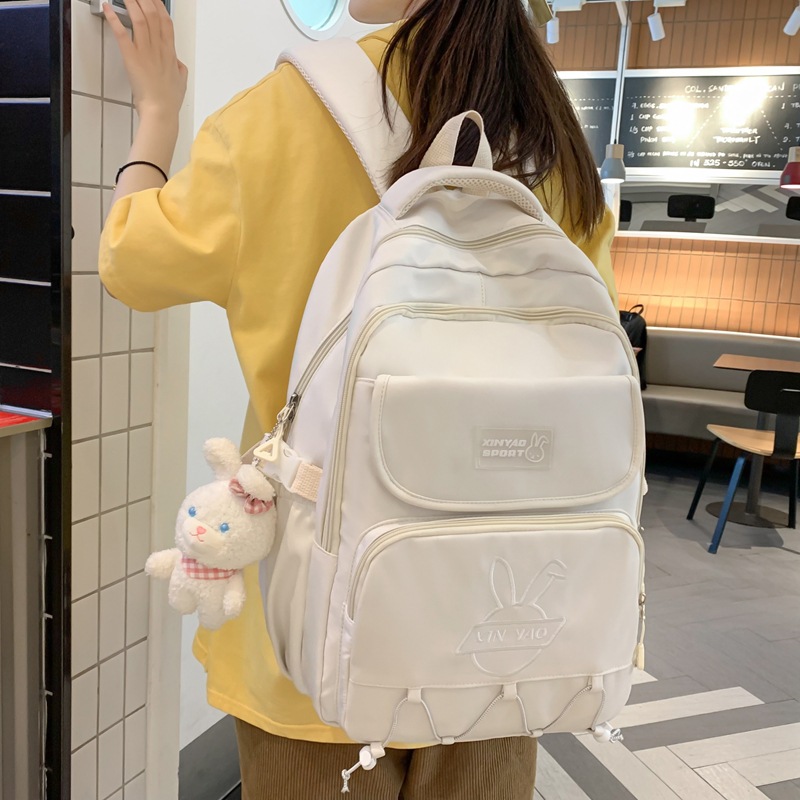 2023 New Korean Harajuku Style Student Schoolbag Contrast Color Embroidery Fashion Nylon Cute Backpack Lightweight Backpack