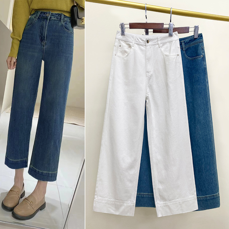 Straight Jeans Women's Cropped Western Style Narrow Version Small Eight Points High Spring High-End Lyocell French Stick Pants Fashion