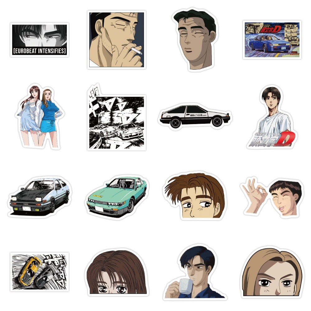 50 Sheets Initial D Japanese Anime Stickers PVC Graffiti Stickers Suitcase Luggage Guitar Waterproof Notebook