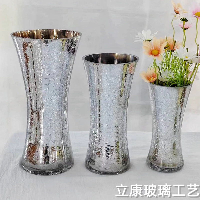 Factory Direct Sales Electroplating Ice Crack Glass Vase Hydroponic Flowers Home Hotel Wedding Celebration Decoration Flower Arrangement Ornaments