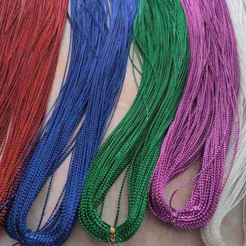 6条白银色空心包股铝箔绳挂商标深金黄色直丝编织空心包股铝箔带