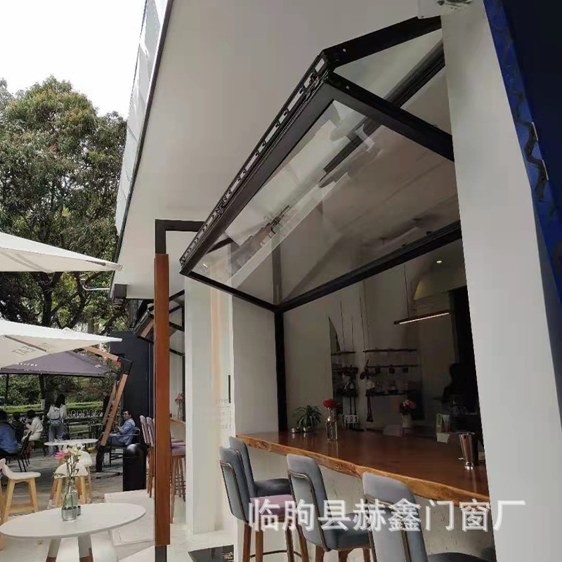 铝合金窗框上下折叠窗奶茶咖啡店滑动悬停折叠窗型上折窗口吧台窗