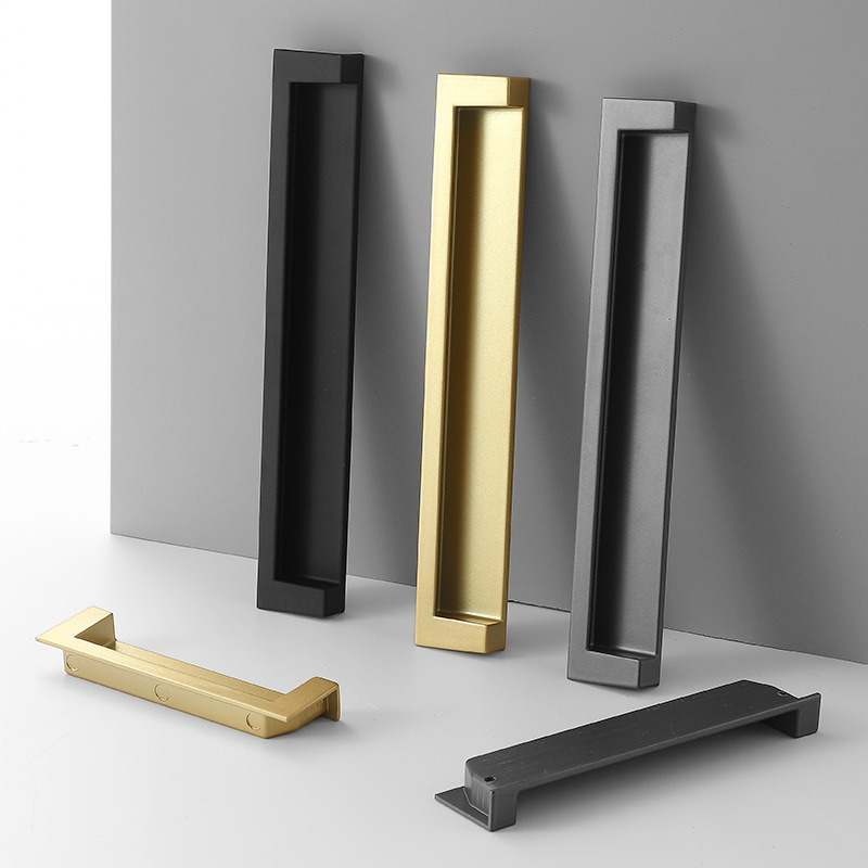 黑色嵌入式暗装拉手金色银色抽屉把手挖槽移门加长对装拉手