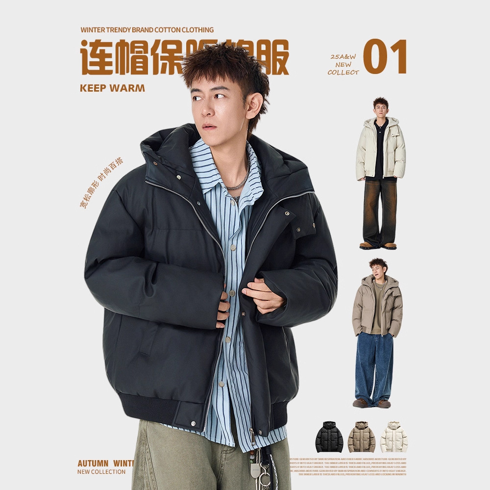 IZEXX潮牌美式重磅棉衣男高街加厚连帽棉服cleanfit宽松保暖外套