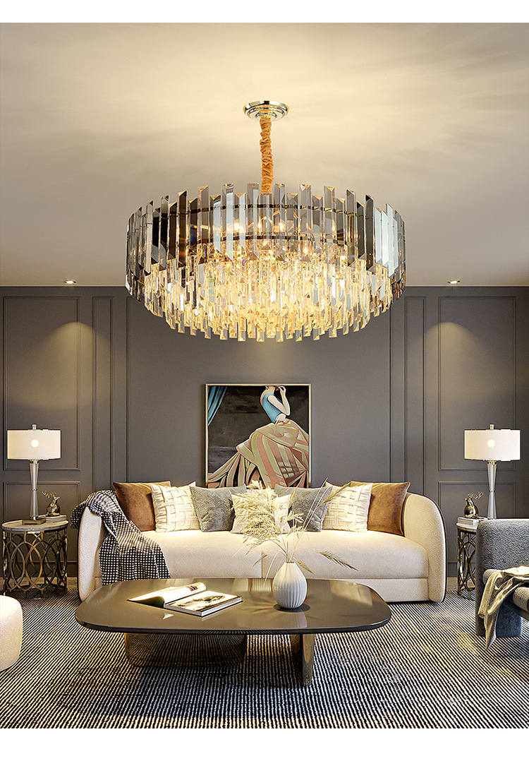 轻奢k9水晶灯现代风格简约灯大厅餐厅卧室吊灯透明水晶黑色水晶灯