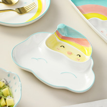 早餐盘子可爱卡通儿童餐具家用陶瓷宝宝创意水果碗分隔分格饺子盘