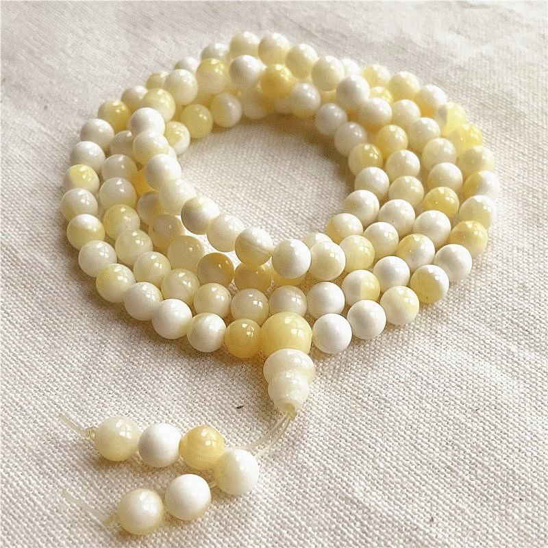 海南天然金丝贝壳手链108颗男女款念珠半黄玉化贝壳佛珠手串