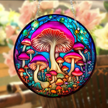 魔幻彩色蘑菇复活节亚克力挂件圆盘装饰客厅窗户彩色玻璃装饰挂饰