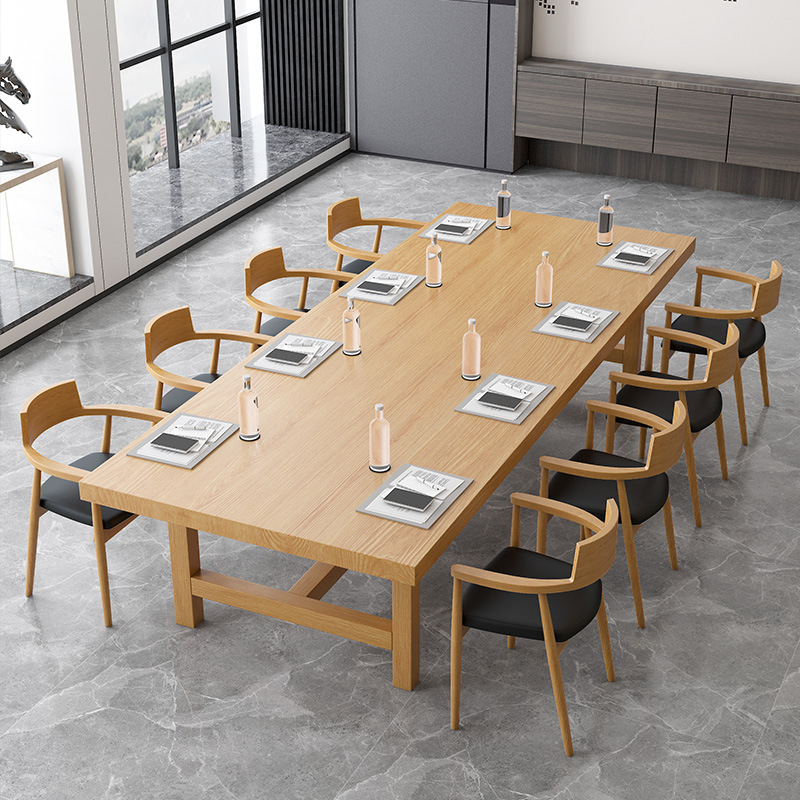 简约实木会议长桌洽谈大桌子工作台全实木条形开会办公室桌椅组合