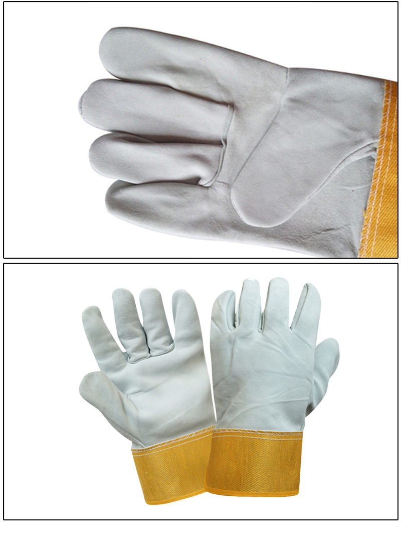 定制羊皮短款焊工手套半皮电焊手套耐高温黄布短款劳保焊工手套