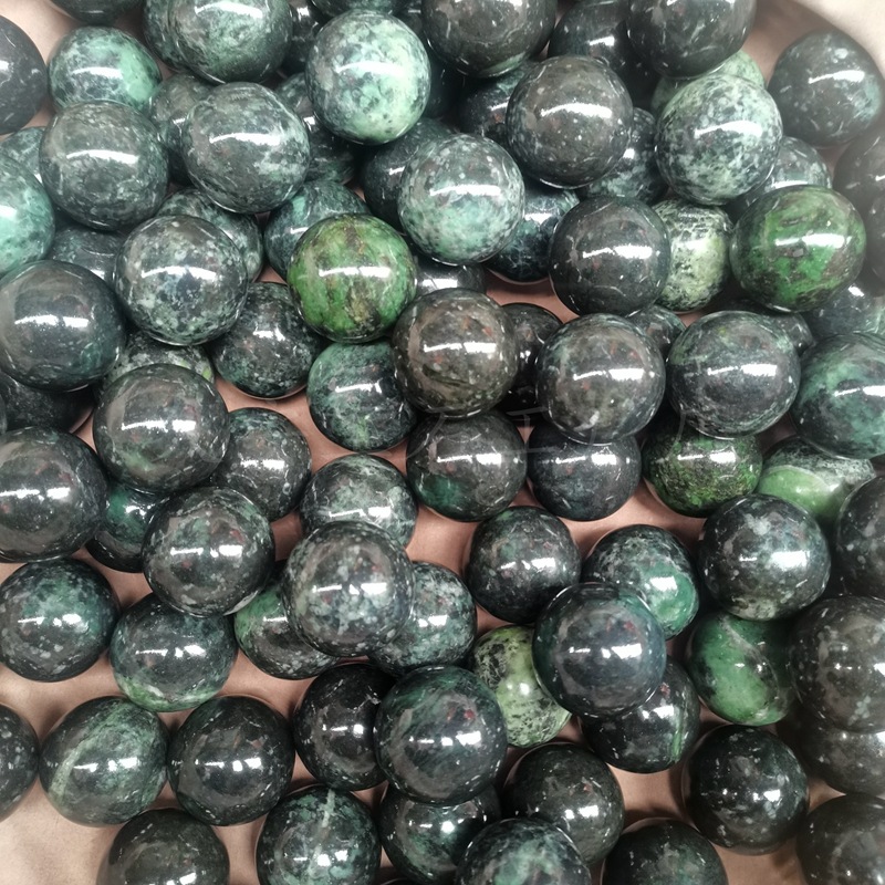 西藏藏玉药王石手球一对 墨绿玉球手玩件墨玉手把玩