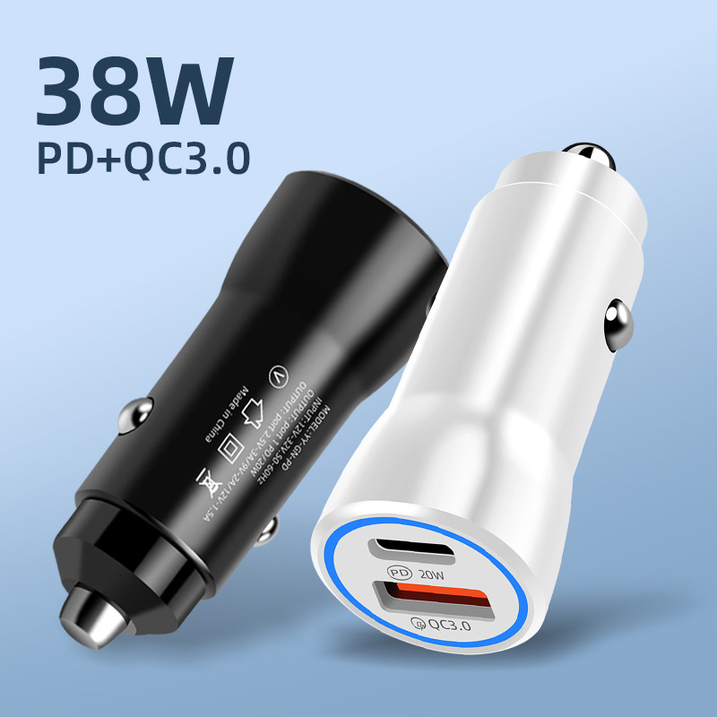 Exclusive for Cross-Border Pd Dual-Port Car-Mounted Charger 38W Fast Charge Type-c round Car Car Charger