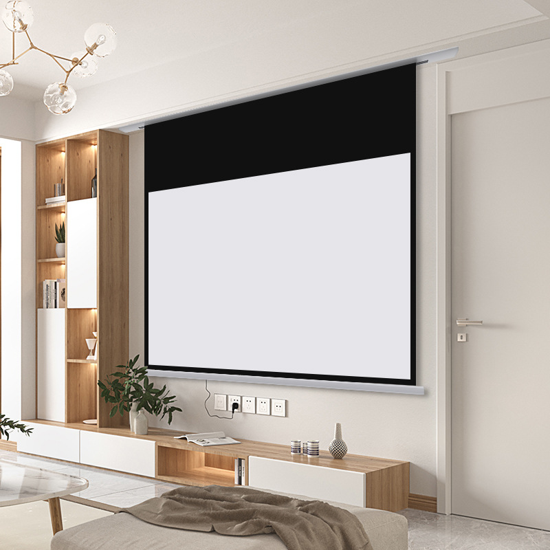 隐藏嵌入式天花幕100寸120寸4k高清钛晶抗光投影幕布电动家用幕布