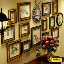 奢华实木简美式照片墙装饰客厅餐厅玄关欧式相框挂墙壁组合画