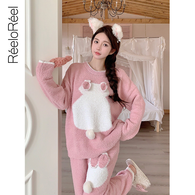 2023 women‘s pajamas women‘s autumn and winter soft half velvet cute sweet new home wear suit can be worn outside