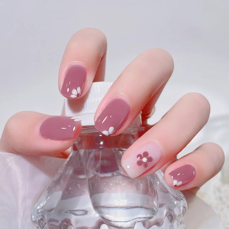 石榴红穿戴式假指甲贴片2020新款冰透指甲短款可拆卸美甲片成品