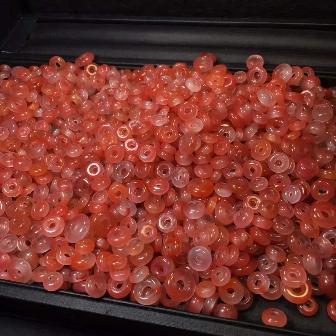 天然凉山南红玛瑙面包圈卡环文玩配饰红润品质好南红跑环厂家批发