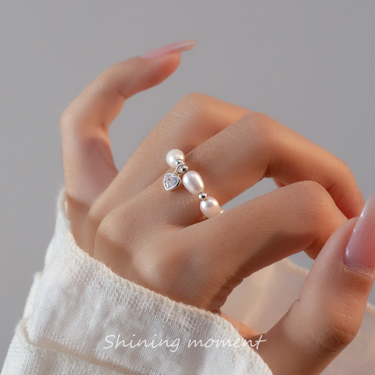 s925纯银复古风戒指女diy珍珠弹力绳指环手工编织珠珠手饰品c0787