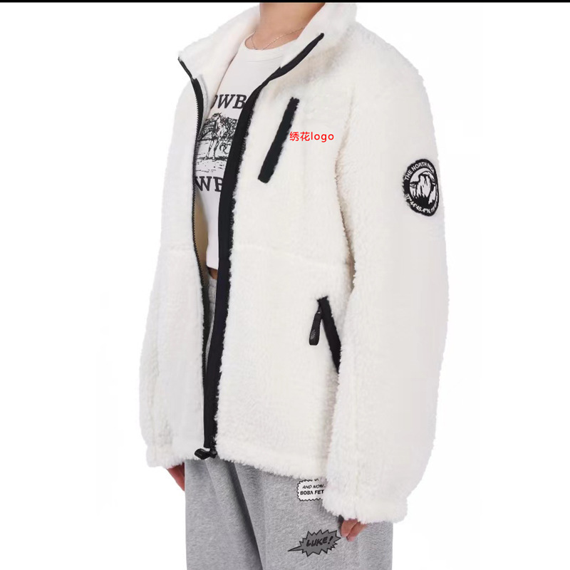 北家冬季羊羔绒棉服绣花logo外贸跨境品牌潮牌tnf 立领男情侣外套