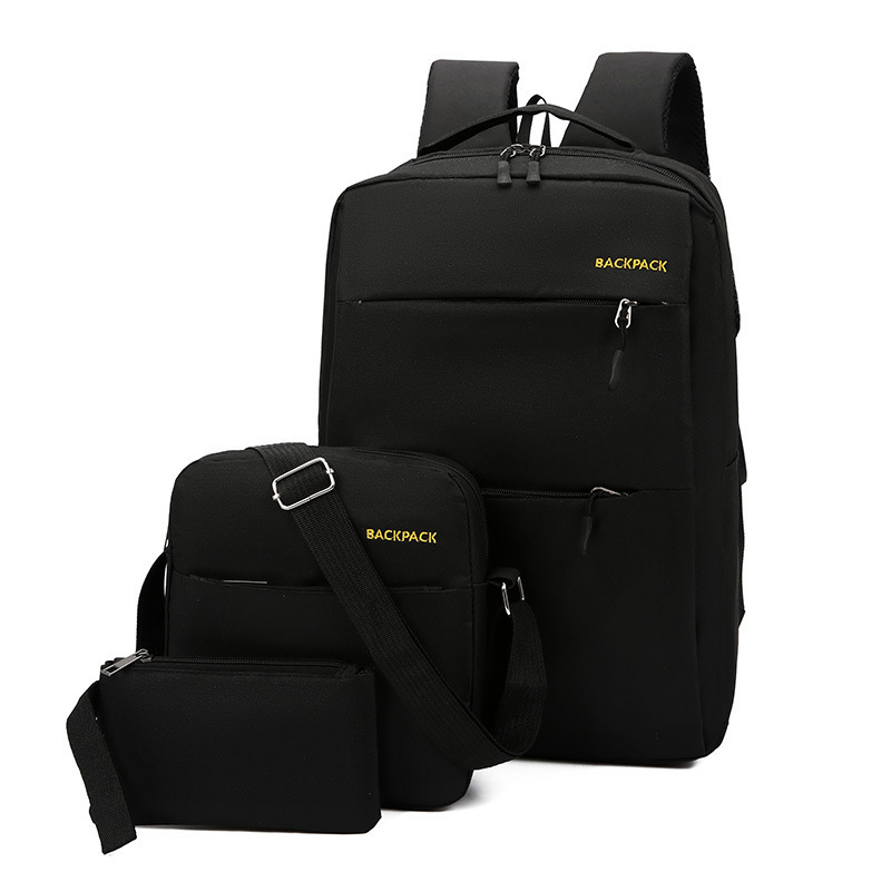 2023usb Charging Computer Bag Three-Piece Set Business Backpack Backpack Men's Canvas Bag School Bag Wholesale