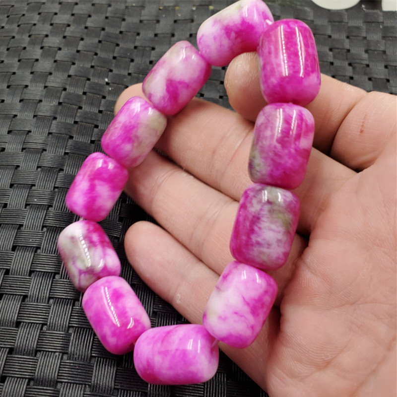 玉石手链桃花玉桶珠手链粉色路路通手链石英岩玉手链玉手链手串