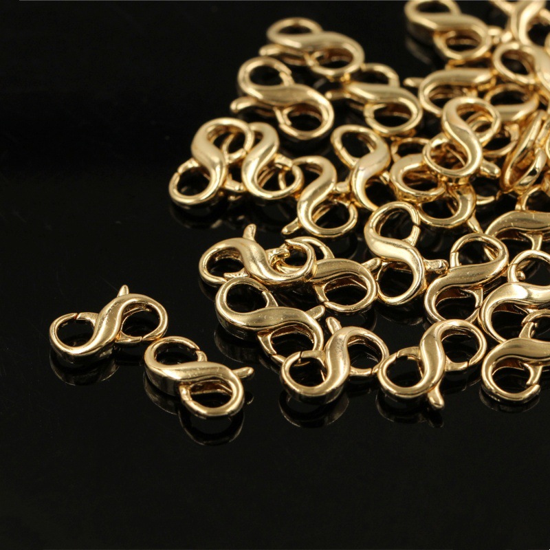 铜镀真金双开8字卡扣龙虾扣弹簧扣diy手链项链收尾连接扣饰品配件