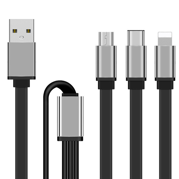 tpe扁线快充一拖三充电线适用华为苹果安卓手机三合一数据线定制