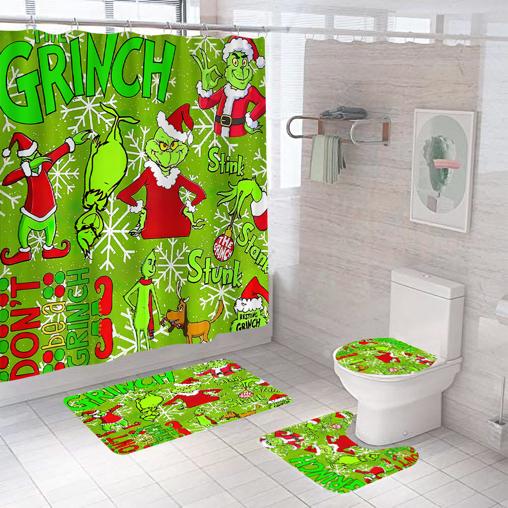 Christmas Printing Shower Curtain Waterproof and Mildew-Proof Bathroom Curtain Set Folding Shower Curtain Cloth Animal Shower Curtain Cross-Border Polyester Partition Curtain