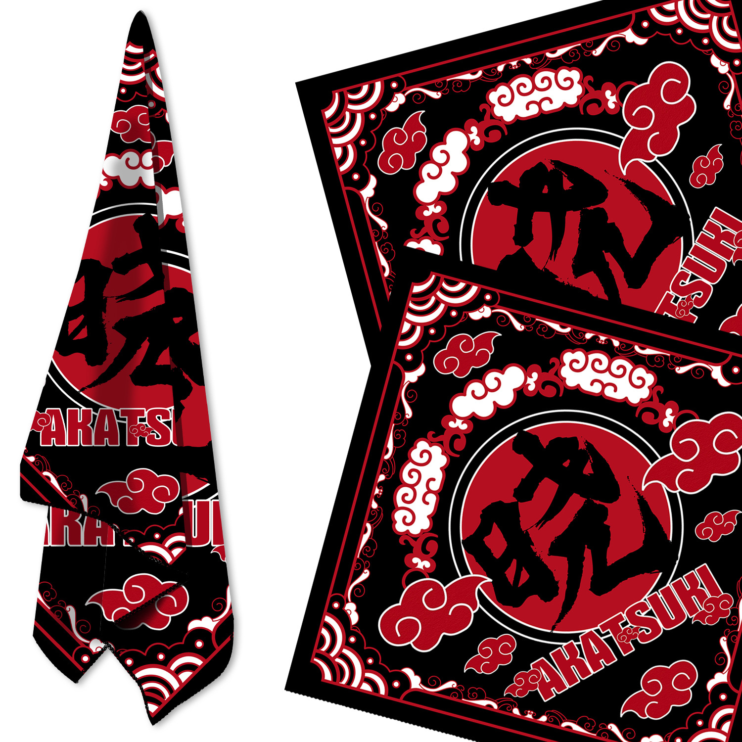 日本动漫火影忍者晓组织祥云运动毛巾大块方巾吸汗毛巾卡通头巾