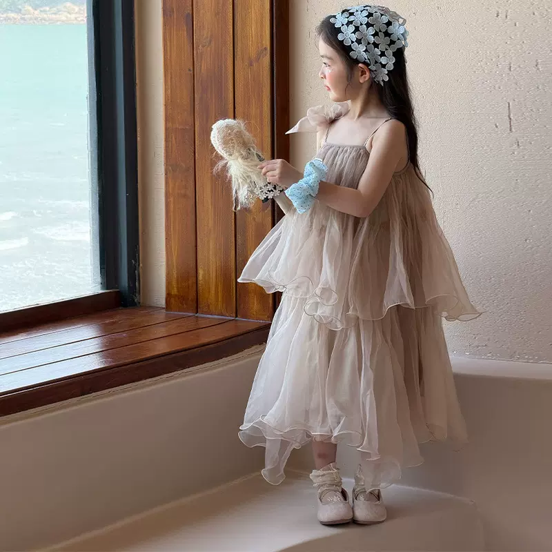 女童韩版童装夏季新款甜美设计感多层网纱蛋糕吊带礼服公主连衣裙