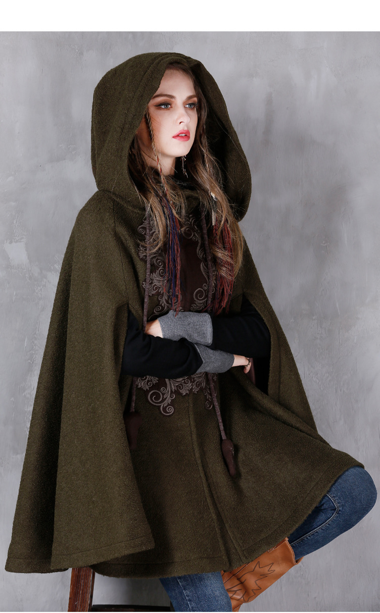 女装2020冬装新款时尚连帽斗篷 民族风休闲刺绣毛呢外套b9158