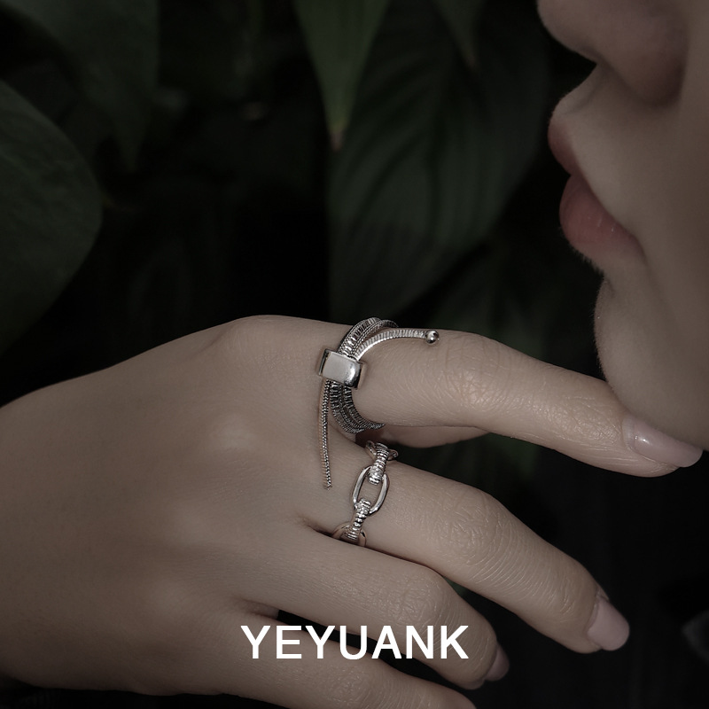 Yeyuan Kui Japanese Korean Style Simple Ins Versatile Personality Trendy Cool Silver Metal Texture Open Ring Bracelet for Women