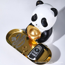 国风熊猫国宝纯铜托盘客厅钥匙置物盘肥皂碟饰品置物盘树脂工艺品