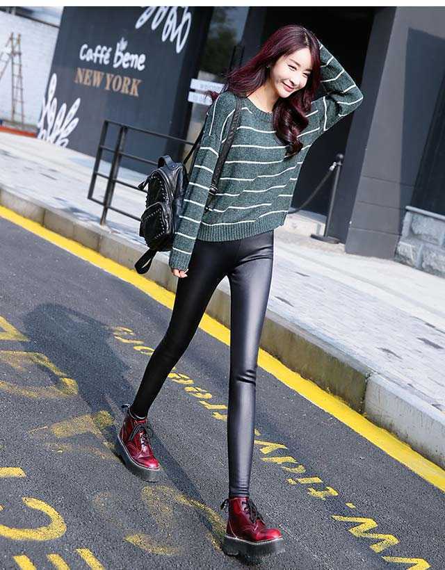 Imitation Leather Pants Velvet Padded Leggings Outer Wear Slimming Elastic Pants plus Size Tight Leather Pants Trousers Leggings Women Wholesale