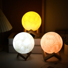 创意足球造型卧室床头摆件灯实木底座不插电足球月球灯小夜灯