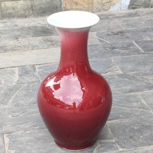 中国红陶瓷花瓶 仿古裂纹郎红釉大号落地花瓶陶瓷工艺品收藏
