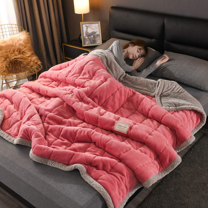 三层毛毯被子珊瑚绒毯子加厚法兰绒冬季保暖午睡小被子单双人床单