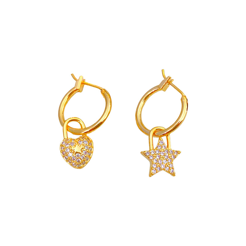 Real Gold Electroplated Zircon Asymmetric Love Star Ear Clip Personalized Fashion Earrings Minority All-Match Earrings Wholesale