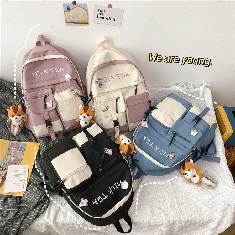 Japanese Ins Campus College Style Fresh Girl Student Colorblocking Backpack Korean Style Cute Sister Schoolbag Female