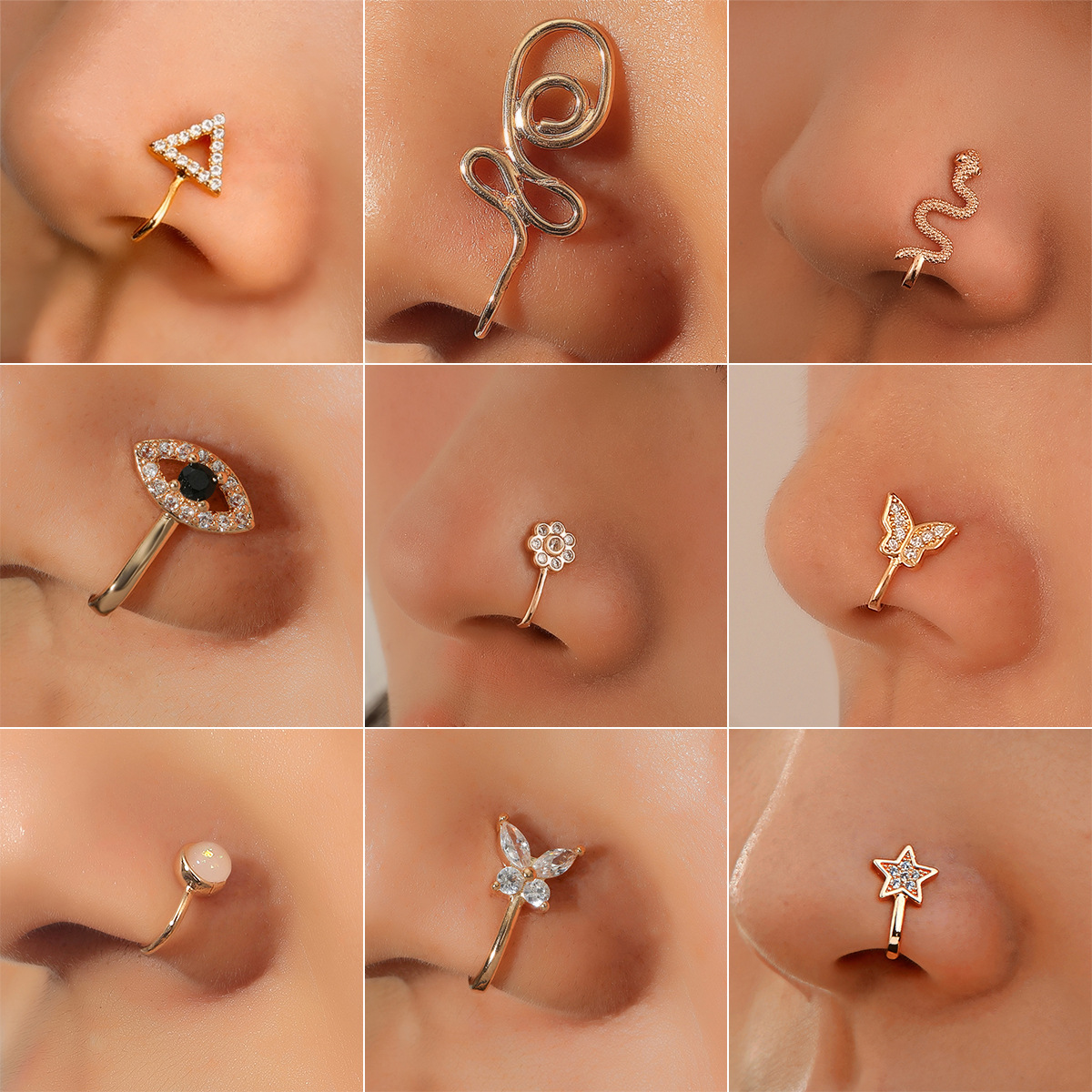 Cross-Border European and American Perforation-Free U-Shaped Nasal Splint Piercing Jewelry Fashion Creative Butterfly Flower Snake-Shaped Nose Ring Fake Nose Studs