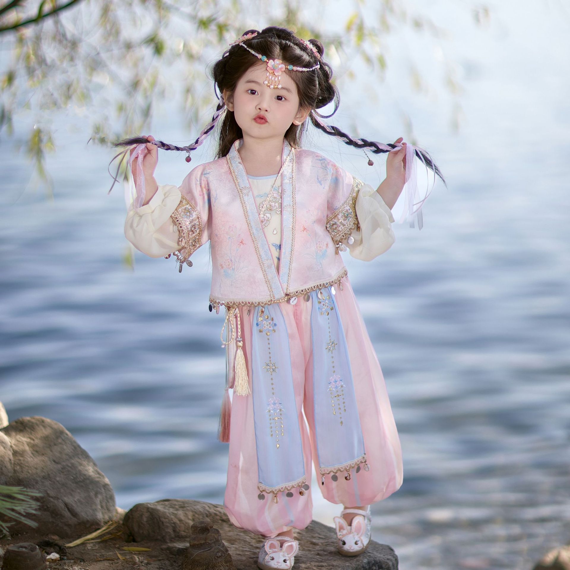 汉服女童2025春秋新款儿童古风中式古装中国风套装小女孩日常唐装