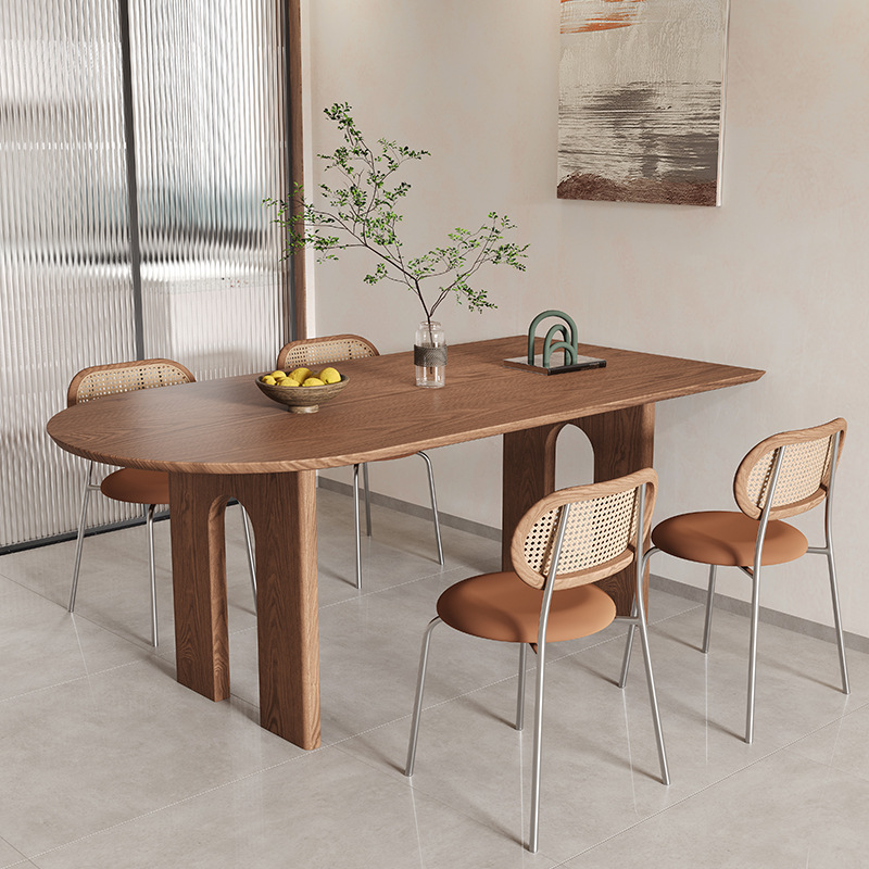 北欧实木半岛台餐桌客厅长书桌办公桌家用小户型椭圆形极简靠墙桌