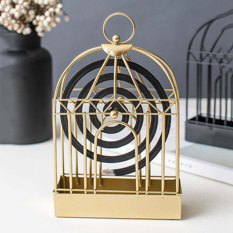 Creative Bird Cage Mosquito Incense Holder Household Fireproof Sandalwood Gray Box Nordic Iron Mosquito Repellent Incense Burner Mosquito Smudge Box Wholesale