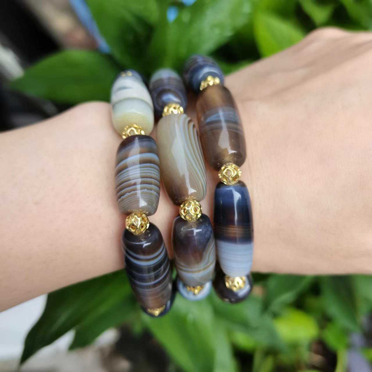 雨花石蓝沁罕见缠丝条纹玛瑙手链收藏品-阿里巴巴