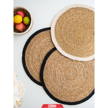 孟加拉手工编织黄麻餐垫Place Mat进口家用包边餐桌垫隔热垫