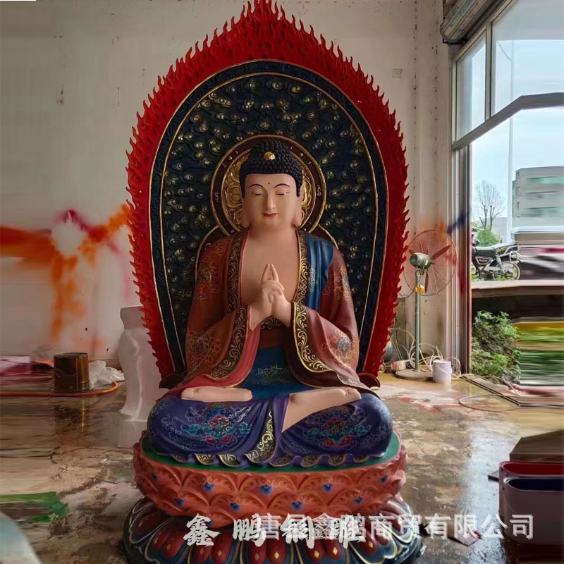 大型纯铜三宝佛像贴金彩绘药师佛阿弥陀佛释迦牟尼佛铸铜三世佛像