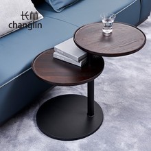 长林意式极简圆形边创意小边桌茶几现代轻奢设计师360℃旋转家具