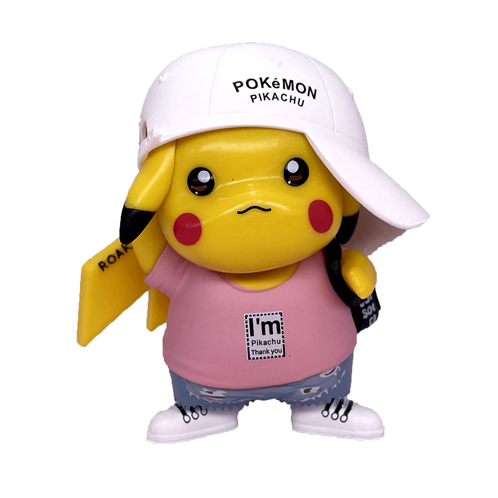 跨境专供皮卡丘手办 潮服q版牛仔皮卡丘 动漫公仔模型盲盒玩具