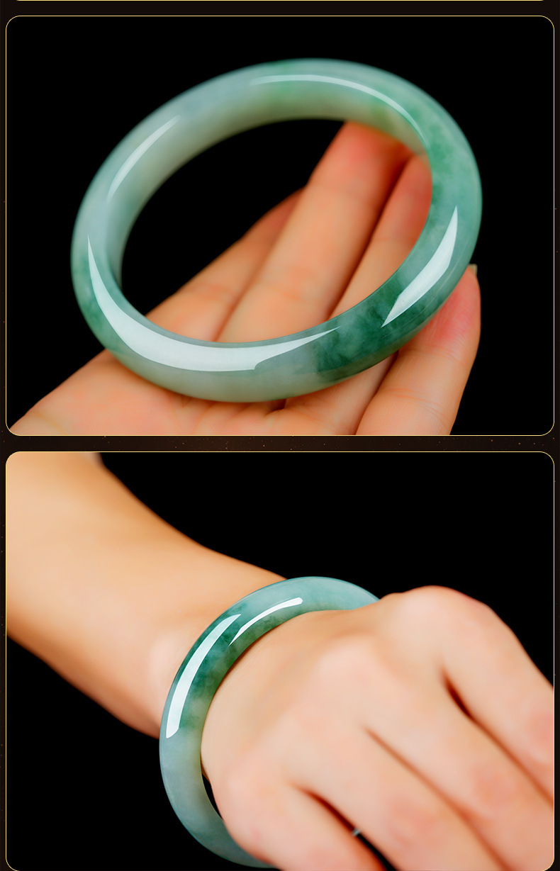 艾选潮品冰种油青飘花翡翠手镯缅甸玉镯手镯玉手镯平安镯玉石手镯